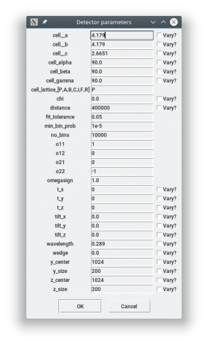 Screenshot of the parameter window